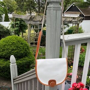 NWOT White and Tan Flap Leather Crossbody Bag